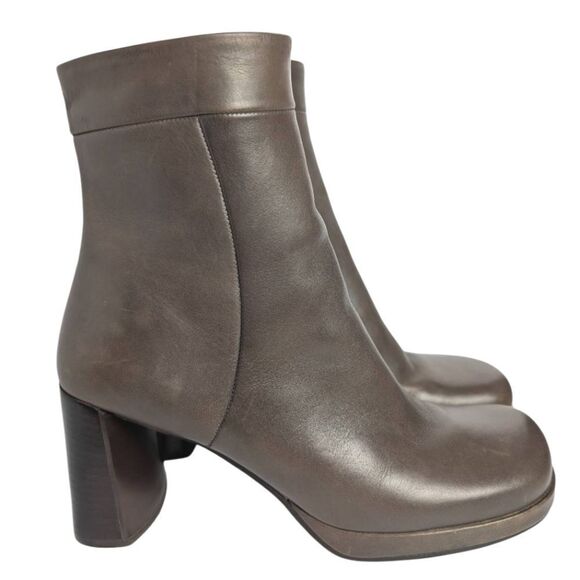 Y2K Vintage Enzo Angiolini Brown Leather Boots Booties Square Toe Block Heel 8 - Picture 1 of 8